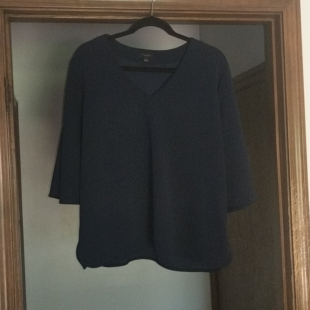 Ann Taylor Factory Navy Bell Sleeve Blouse